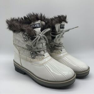 Storm By Cougar Shoes White Boots Sz 10 Womens Lace Up Faux Fur Trip Snow Winter